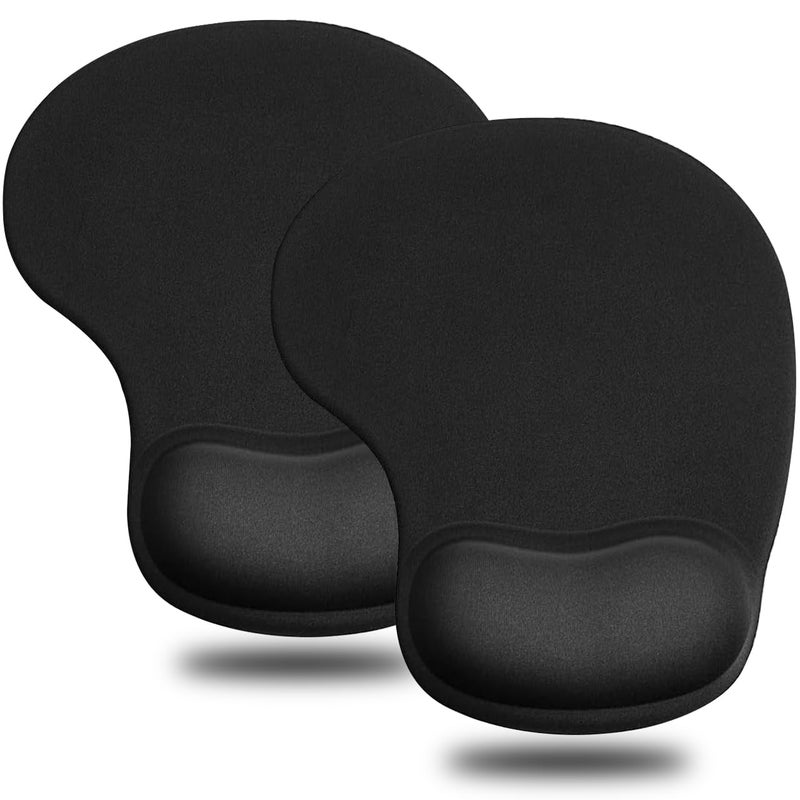 JIKIOU Mouse Pad, 2 Pack Ergonomic Mouse Pads with Comfortable Gel Wrist Rest Support and Smooth Cloth, Non-Slip PU Base for Easy Typing Pain Relief Durable and Easy to Clean Small Black - Image 1